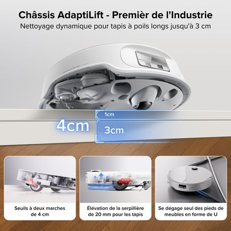 Roborock Qrevo Curv 2 Pro – Robot Aspirateur Laveur, 25 000 Pa, 7,98 cm, Lavage 100°C, Blanc