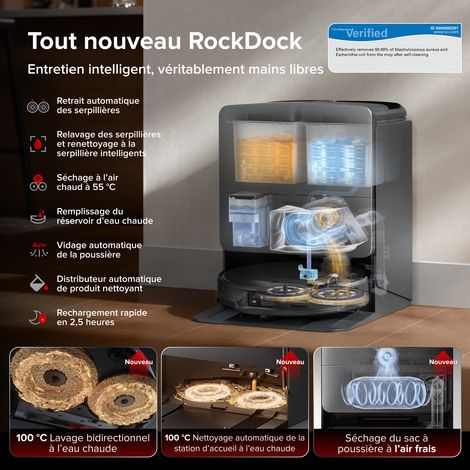Roborock Saros 20 Set – Robot Aspirateur Laveur, 36 000 Pa, Franchit 8,8 cm, Lavage 100°C, Noir