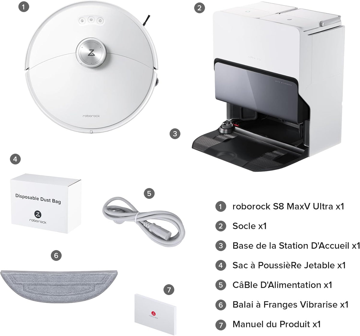 Roborock S8 MaxV Ultra – Robot Aspirateur Laveur, 10 000 Pa, VibraRise 3.0, Lavage 60°C, Blanc