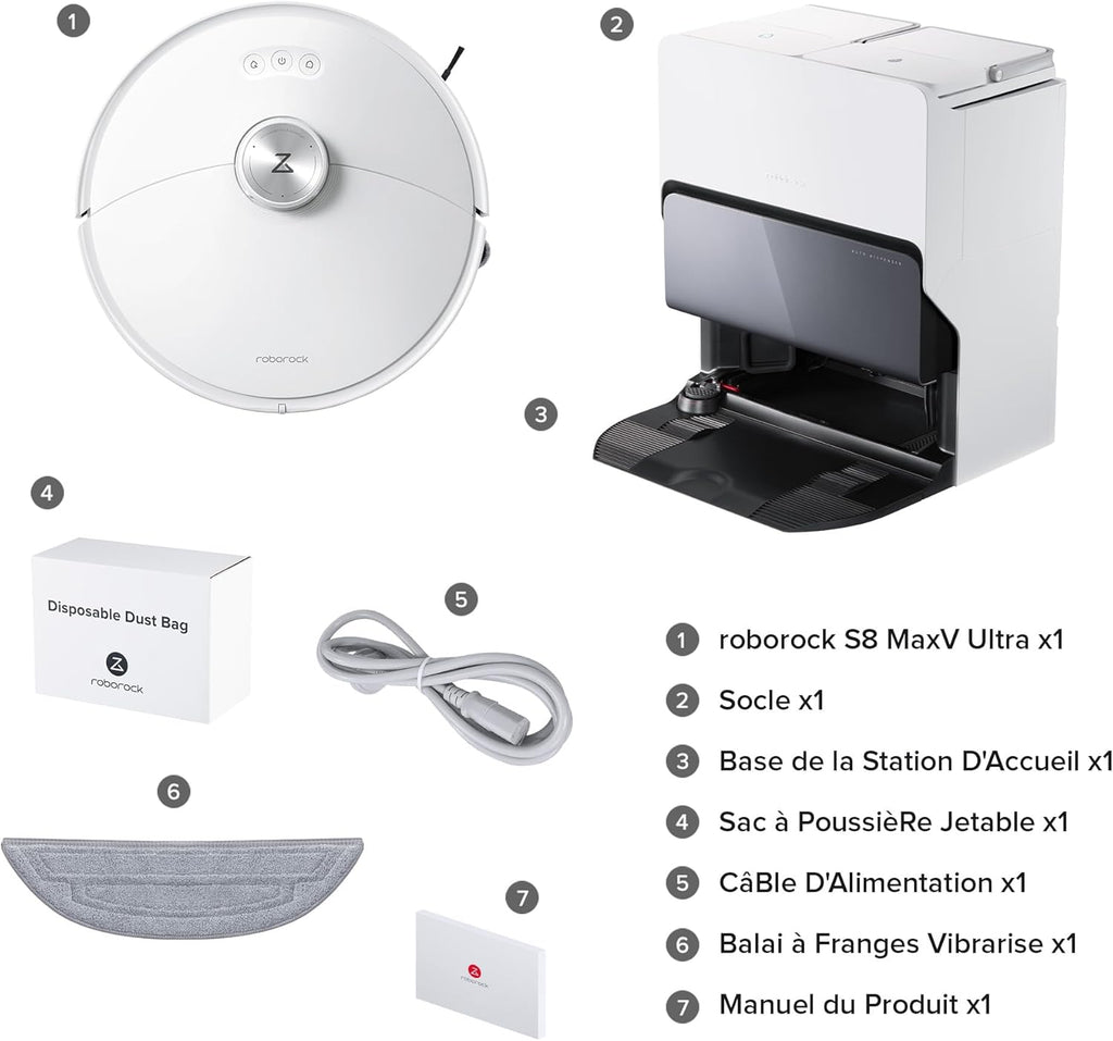 Roborock S8 Pro Ultra – Robot Aspirateur Laveur, 6 000 Pa, Station RockDock Ultra, Autonomie 300 m²